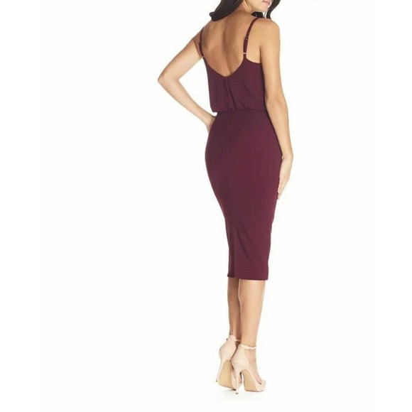New Dress The Population Alondra Blouson Sheath Burgundy Dress Size Medium M - Picture 4 of 10